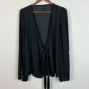 Urban Outfitters Wrap Top Womens Small Black Silky Satin Split Sleeve Whimsigoth